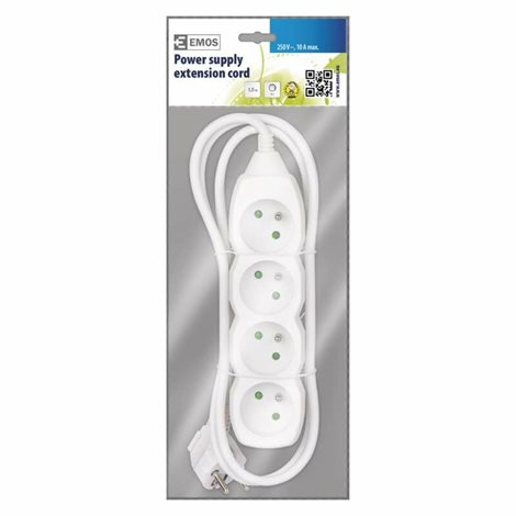 P0411 Prodlužovací kabel 1,5m, 4zásuvky, bílý, PVC, 1mm2 2