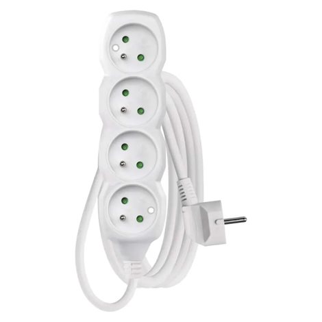 P0413 Prodlužovací kabel 3m, 4zásuvky, bílý, PVC, 1mm2