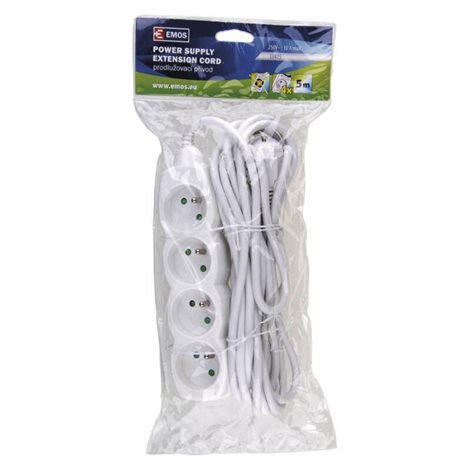 P0415 Prodlužovací kabel 5m, 4zásuvky, bílý, PVC, 1mm2 2