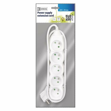 P0511 Prodlužovací kabel 1,5m, 5zásuvek, bílý, PVC, 1mm2 2