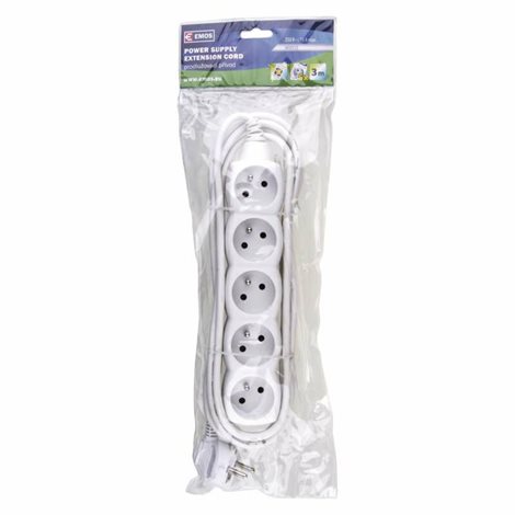 P0513 Prodlužovací kabel 3m, 5zásuvek, bílý, PVC, 1mm2 2