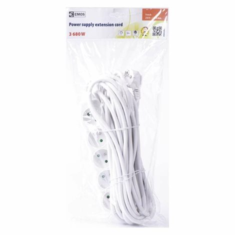 P0510R Prodlužovací kabel 10m, 5zásuvek, bílý, PVC, 1,5mm2 3