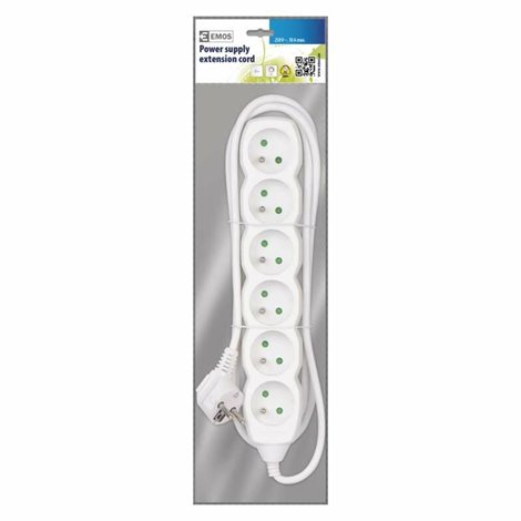 P0612 Prodlužovací kabel 2m, 6zásuvek, bílý, PVC, 1mm2 2