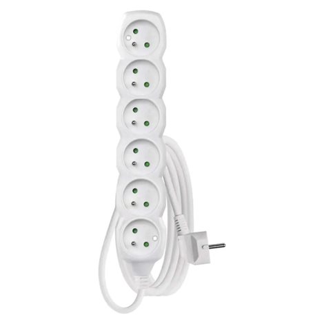 P0613R Prodlužovací kabel 3m, 6zásuvek, bílý, PVC, 1,5mm2