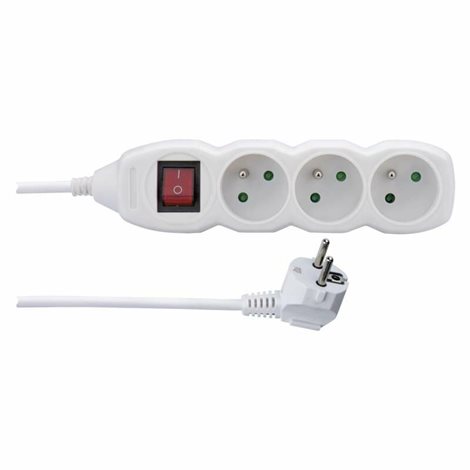 P1313 Prodlužovací kabel 3m, 3zásuvky, s vypínačem, bílý, PVC, 1mm2 1