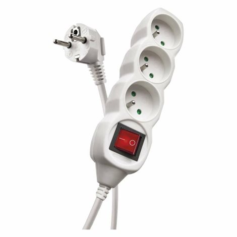 P1313 Prodlužovací kabel 3m, 3zásuvky, s vypínačem, bílý, PVC, 1mm2 3