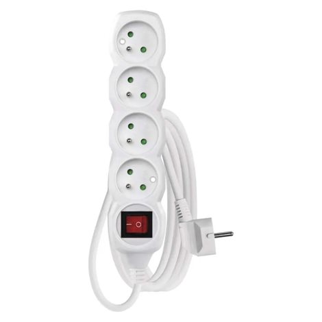 P1413R Prodlužovací kabel 3m, 4zásuvky, s vypínačem, bílý, PVC, 1,5mm2 1
