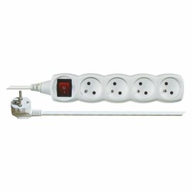 P1415 Prodlužovací kabel 5m, 4zásuvky, s vypínačem, bílý, PVC, 1mm2
