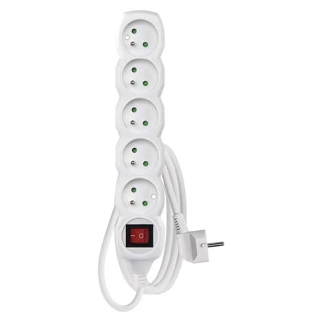 P1512 Prodlužovací kabel 2m, 5zásuvek, s vypínačem, bílý, PVC, 1mm2 1