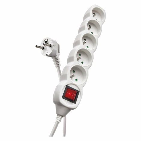 P1515 Prodlužovací kabel 5m, 5zásuvek, s vypínačem, bílý, PVC, 1mm2 3