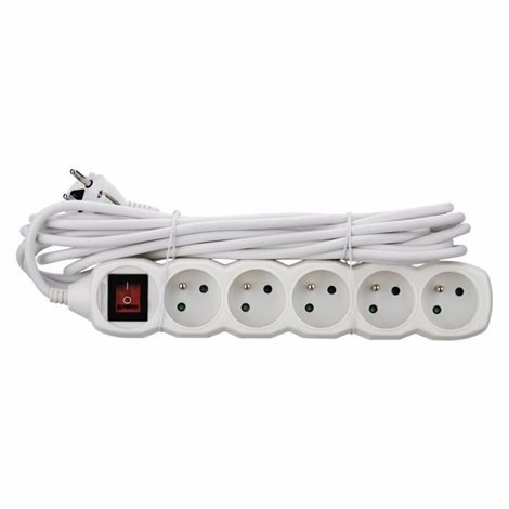 P1515 Prodlužovací kabel 5m, 5zásuvek, s vypínačem, bílý, PVC, 1mm2 4