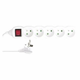 P1510R Prodlužovací kabel 10m, 5zásuvek, s vypínačem, bílý, PVC, 1,5mm2