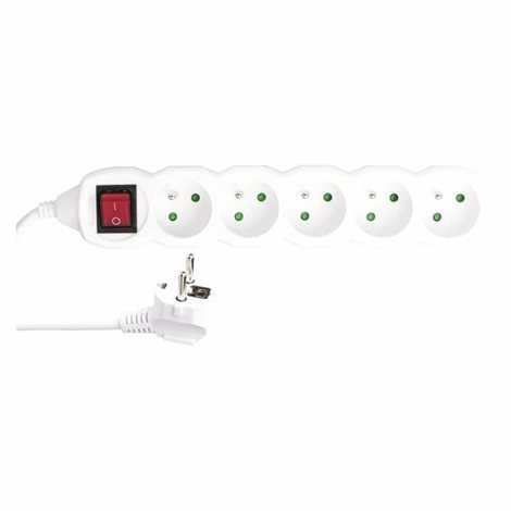 P1510R Prodlužovací kabel 10m, 5zásuvek, s vypínačem, bílý, PVC, 1,5mm2 1