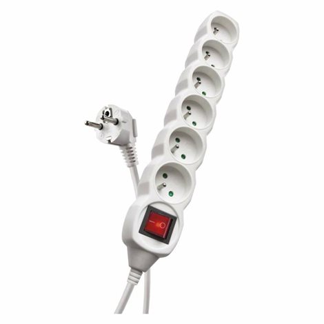 P1615 Prodlužovací kabel 5m, 6zásuvek, s vypínačem, bílý, PVC, 1mm2 3