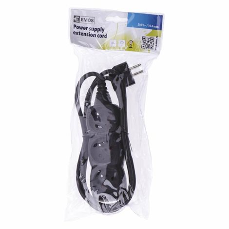 PC0311 Prodlužovací kabel 1,5m, 3zásuvky, černý, PVC, 1mm2 2