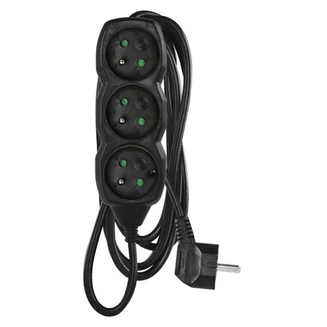PC0313R Prodlužovací kabel 3m, 3zásuvky, černý, PVC, 1,5mm2