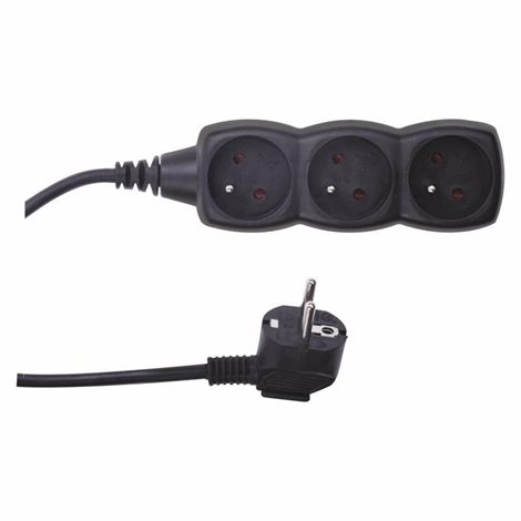 PC0315 Prodlužovací kabel 5m, 3zásuvky, černý, PVC, 1mm2 1