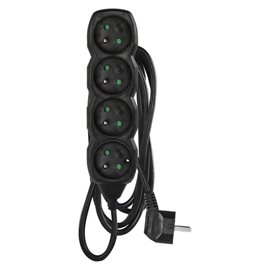 PC0413R Prodlužovací kabel 3m, 4zásuvky, černý, PVC, 1,5mm2