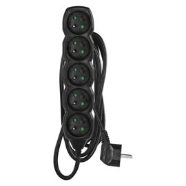 PC0512 Prodlužovací kabel 2m, 5zásuvek, černý, PVC, 1mm2