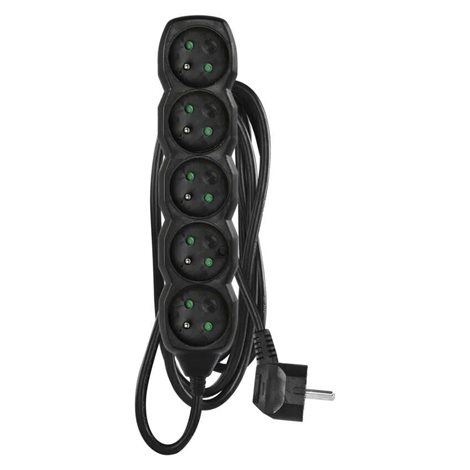 PC0513R Prodlužovací kabel 3m, 5zásuvek, černý, PVC, 1,5mm2 1
