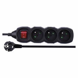 PC1311 Prodlužovací kabel 1,5m, 3zásuvky, s vypínačem, černý, PVC, 1mm2
