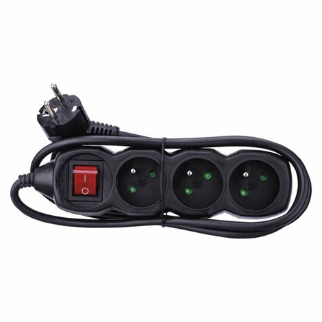 PC1311 Prodlužovací kabel 1,5m, 3zásuvky, s vypínačem, černý, PVC, 1mm2 3