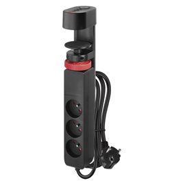 P1311PD Prodlužovací kabel 1,5 m/3 zásuvky/vypínač/uchycení na stůl/USB/černý/PVC/1,5 mm2