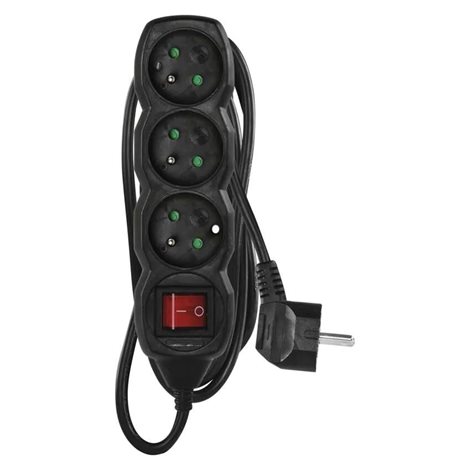 PC1312 Prodlužovací kabel 2 m / 3 zásuvky / s vypínačem / černý / PVC / 1 mm2