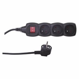 PC1313 Prodlužovací kabel 3m, 3zásuvky, s vypínačem, černý, PVC, 1mm2