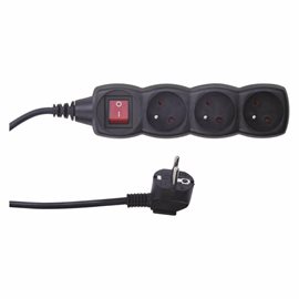 PC1315 Prodlužovací kabel 5m, 3zásuvky, s vypínačem, černý, PVC, 1mm2