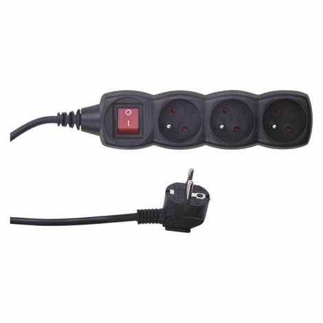 PC1315 Prodlužovací kabel 5m, 3zásuvky, s vypínačem, černý, PVC, 1mm2 1