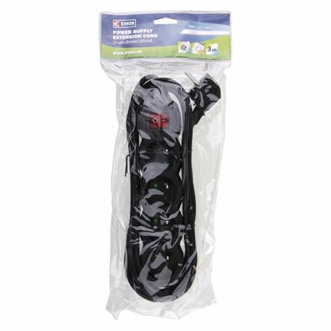 PC1413 Prodlužovací kabel 3m, 4zásuvky, s vypínačem, černý, PVC, 1mm2 2