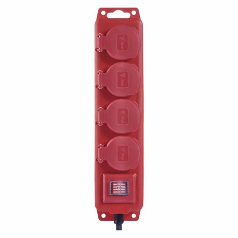 P14101 Prodlužovací kabel 10m, 4zásuvky, s vypínačem, černo-červený, guma-neopren, 1,5mm2 1