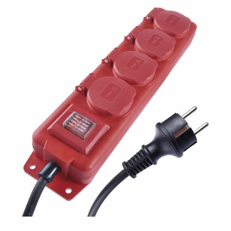P14101 Prodlužovací kabel 10m, 4zásuvky, s vypínačem, černo-červený, guma-neopren, 1,5mm2 3