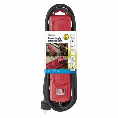 P14131 Prodlužovací kabel 3m, 4zásuvky, s vypínačem, černo-červený, guma-neopren, 1,5mm2 4