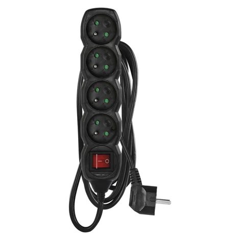 PC1413R Prodlužovací kabel 3m, 4zásuvky, s vypínačem, černý, PVC, 1,5mm2 1