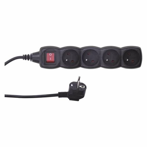 PC1415 Prodlužovací kabel 5m, 4zásuvky, s vypínačem, černý, PVC, 1mm2 1