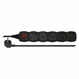 PC1513 Prodlužovací kabel 3m, 5zásuvek, s vypínačem, černý, PVC, 1mm2