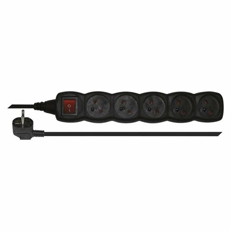 PC1513 Prodlužovací kabel 3m, 5zásuvek, s vypínačem, černý, PVC, 1mm2