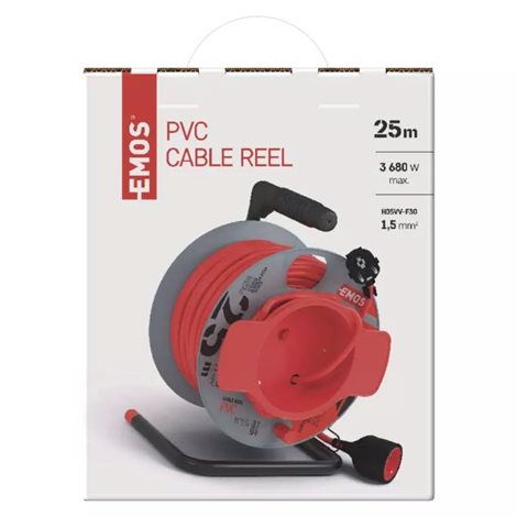 P19125 Prodlužovací kabel na bubnu 25m, 1zásuvka, červený, PVC, 230V, 1,5mm2 2