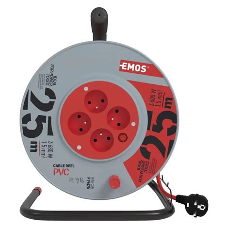 P19425 Prodlužovací kabel na bubnu 25m, 4zásuvky, červený, PVC, 230V, 1,5mm2 2