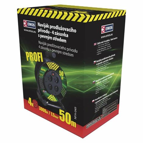 P19450P Prodlužovací kabel na bubnu 50m, 4zásuvky, černý, PVC, 230V, 1,5mm2 3