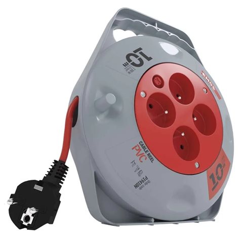 P19410N Prodlužovací kabel na bubnu 10 m / 4 zásuvky / červený / PVC / 230 V / 1 mm2 2