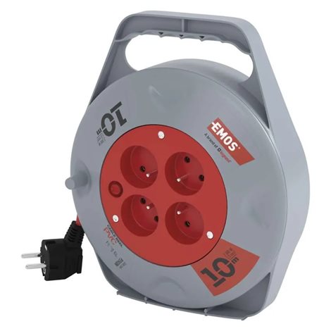 P19410N Prodlužovací kabel na bubnu 10 m / 4 zásuvky / červený / PVC / 230 V / 1 mm2 3