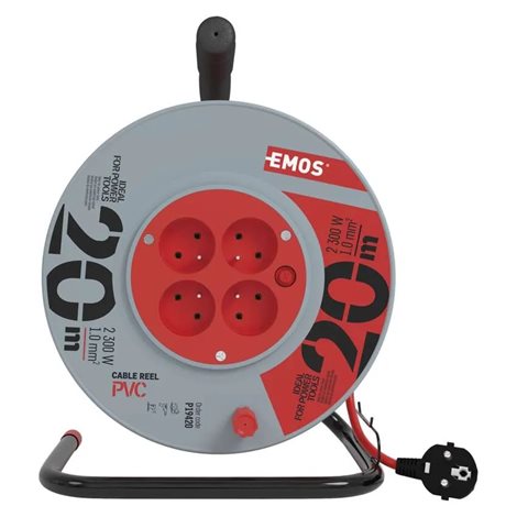 P19420 Prodlužovací kabel na bubnu 20m, 4zásuvky, červený, PVC, 230V, 1mm2 2