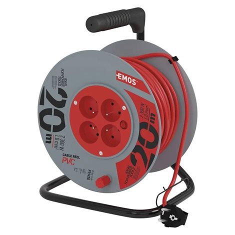 P19420 Prodlužovací kabel na bubnu 20m, 4zásuvky, červený, PVC, 230V, 1mm2 1