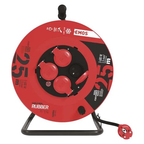 P084251 Venkovní prodlužovací kabel na bubnu 25m, 4zásuvky, černý, guma, 230V, 1,5mm2 2
