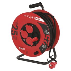 P084251 Venkovní prodlužovací kabel na bubnu 25m, 4zásuvky, černý, guma, 230V, 1,5mm2