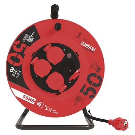 P084501 Venkovní prodlužovací kabel na bubnu 50m, 4zásuvky, černý, guma, 230V, 1,5mm2 2