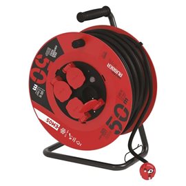 P084501 Venkovní prodlužovací kabel na bubnu 50m, 4zásuvky, černý, guma, 230V, 1,5mm2